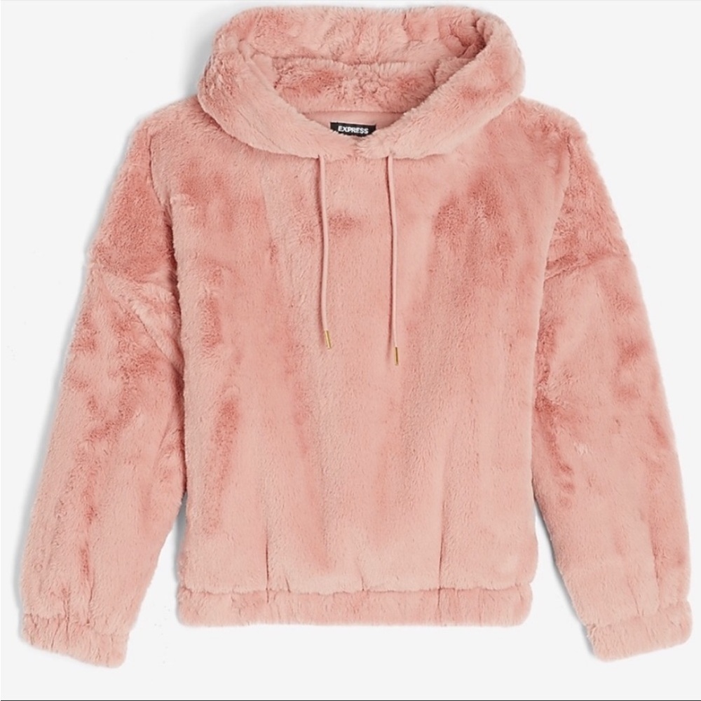 NWOT EXPRESS Cozy Faux Fur Hoodie Mauve Pink Plush Coat